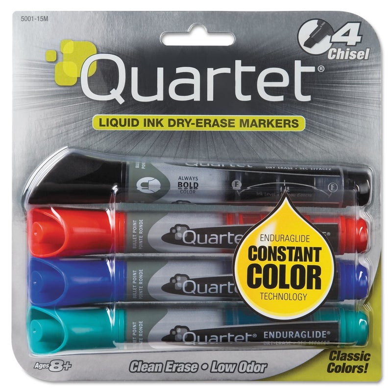 Quartet Dry Erase Markers, Whiteboard Markers, Chisel Tip, EnduraGlide, White Board Dry Erase Pens for Teachers, Home School & Office Supplies, Assorted Classic Colors, 4 Pack (5001M) - Image 1